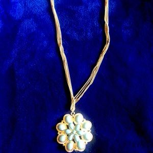 Silver and Light Teal Flower Necklace